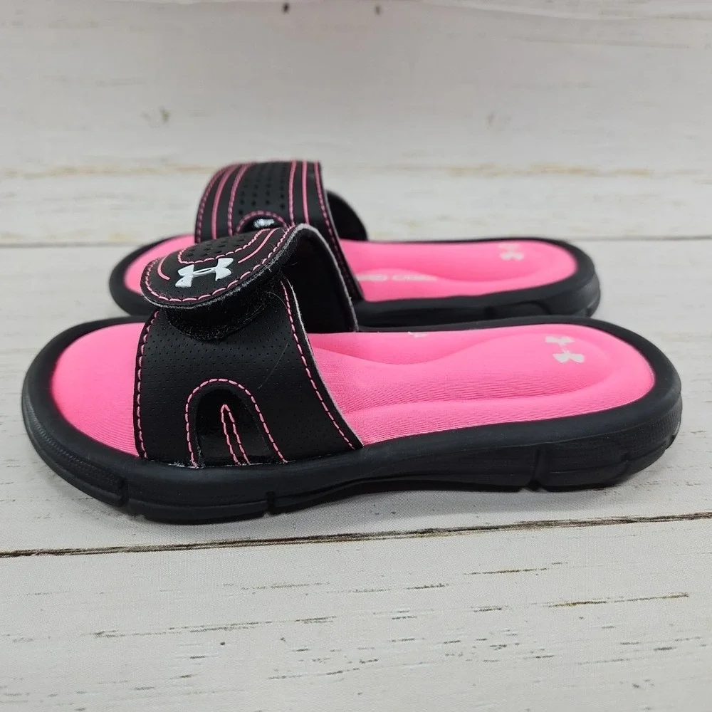 Under‎ Armour Ignite Girls Youth 11K Black Pink Slide Sandal Comfort